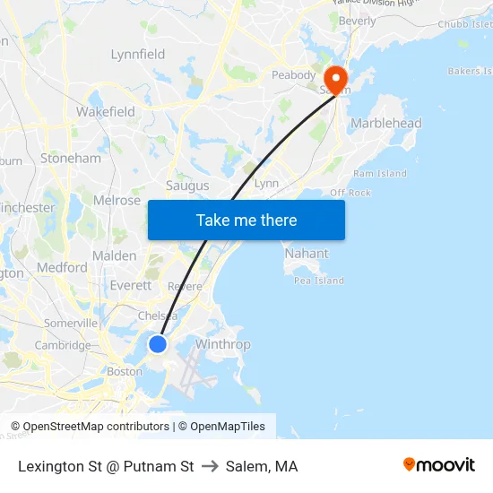 Lexington St @ Putnam St to Salem, MA map