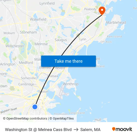 Washington St @ Melnea Cass Blvd to Salem, MA map