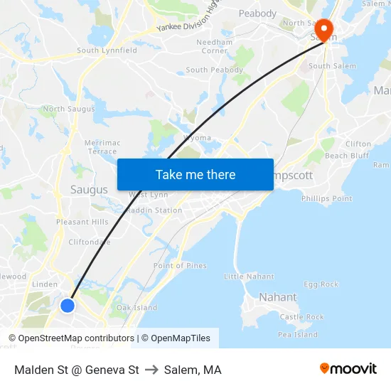 Malden St @ Geneva St to Salem, MA map