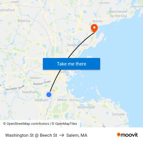 Washington St @ Beech St to Salem, MA map