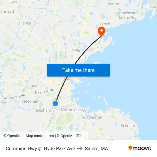 Cummins Hwy @ Hyde Park Ave to Salem, MA map