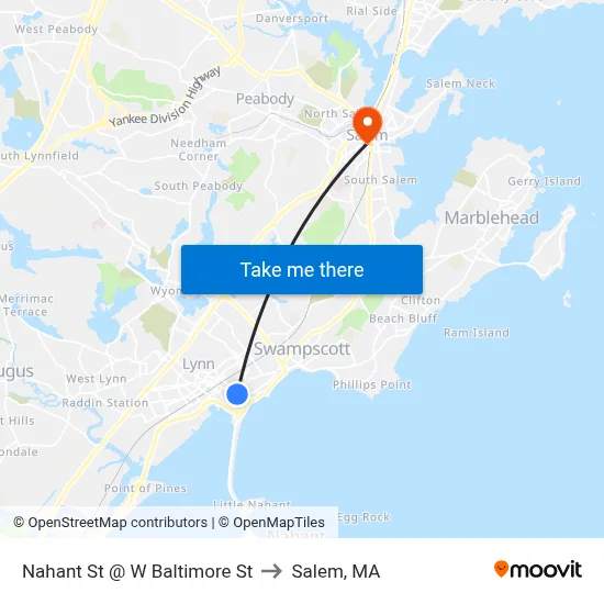 Nahant St @ W Baltimore St to Salem, MA map