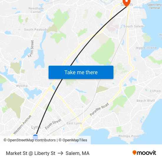 Market St @ Liberty St to Salem, MA map