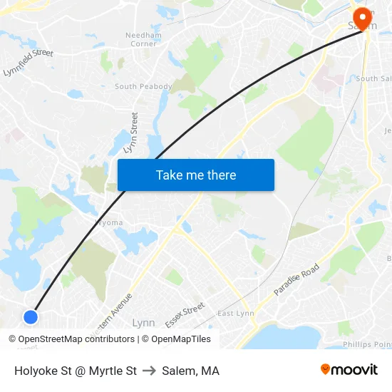 Holyoke St @ Myrtle St to Salem, MA map