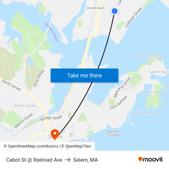 Cabot St @ Railroad Ave to Salem, MA map