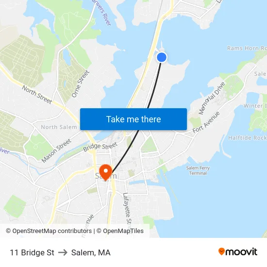 11 Bridge St to Salem, MA map