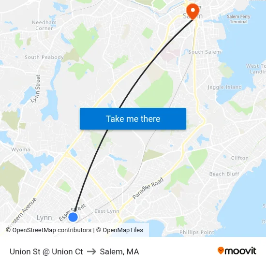 Union St @ Union Ct to Salem, MA map
