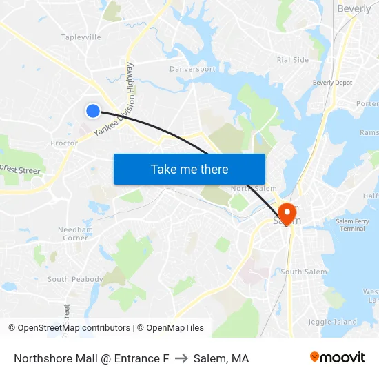 Northshore Mall @ Entrance F to Salem, MA map