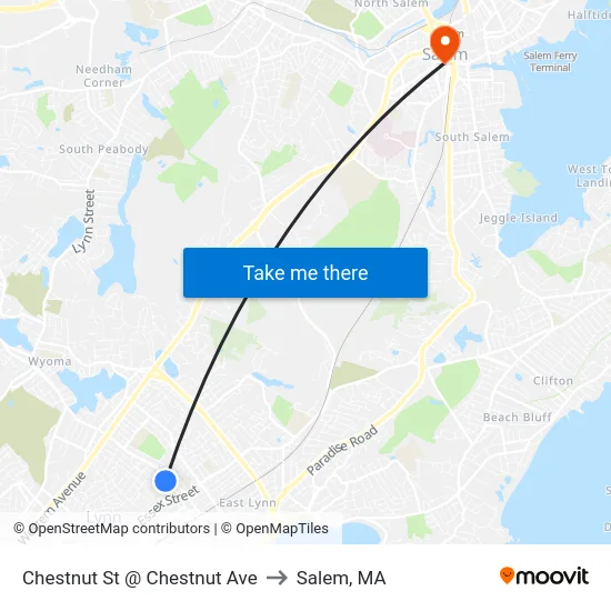 Chestnut St @ Chestnut Ave to Salem, MA map