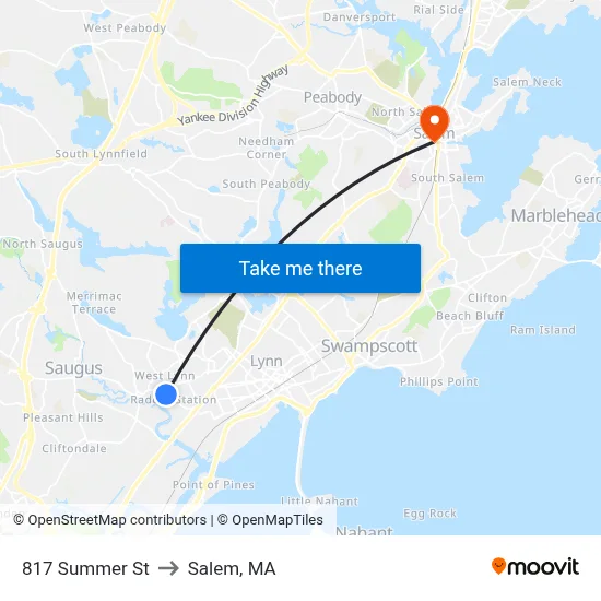 817 Summer St to Salem, MA map
