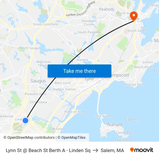 Lynn St @ Beach St Berth A - Linden Sq to Salem, MA map