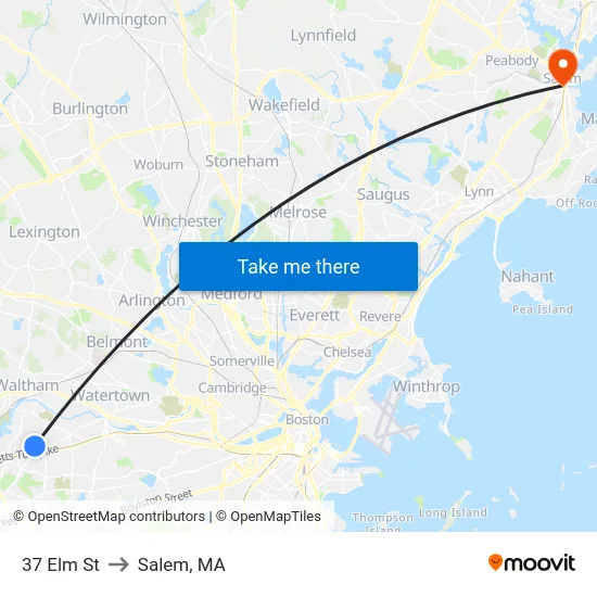 37 Elm St to Salem, MA map