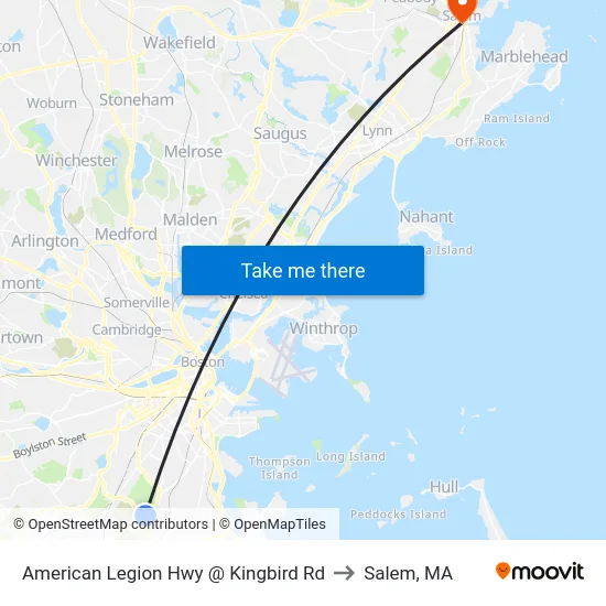 American Legion Hwy @ Kingbird Rd to Salem, MA map