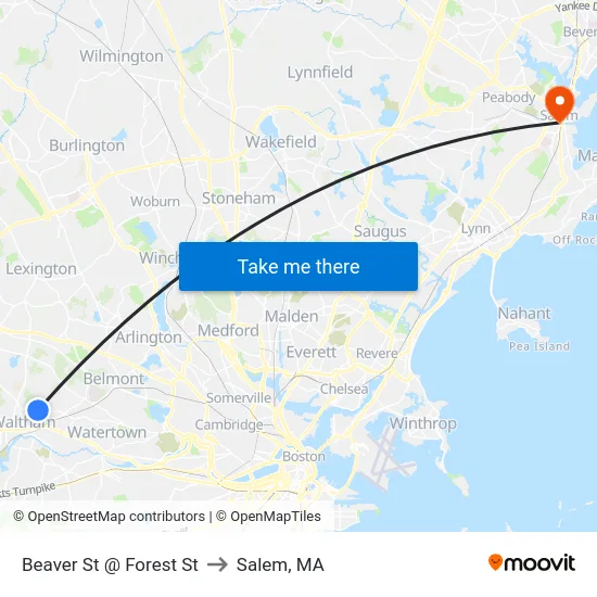 Beaver St @ Forest St to Salem, MA map