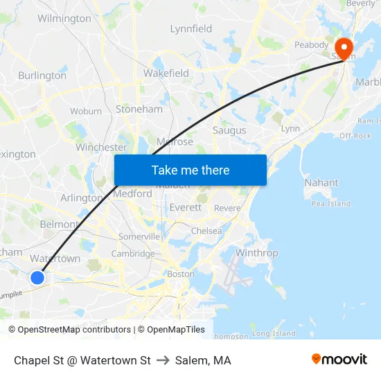 Chapel St @ Watertown St to Salem, MA map