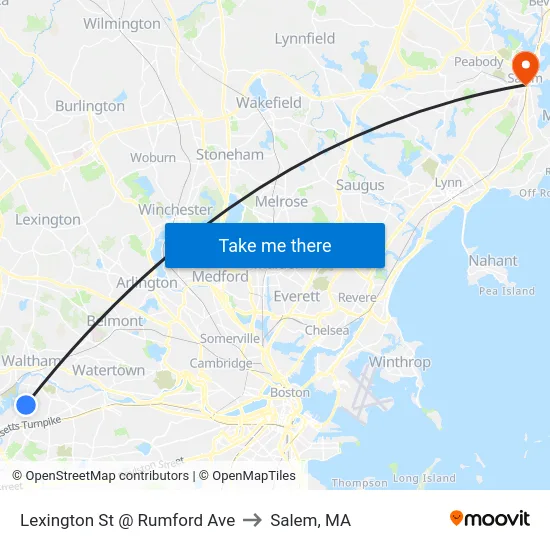 Lexington St @ Rumford Ave to Salem, MA map
