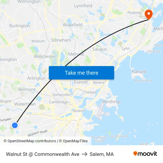 Walnut St @ Commonwealth Ave to Salem, MA map