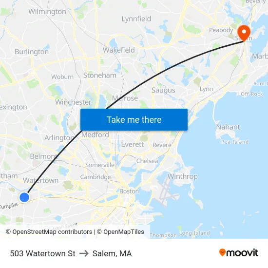 503 Watertown St to Salem, MA map
