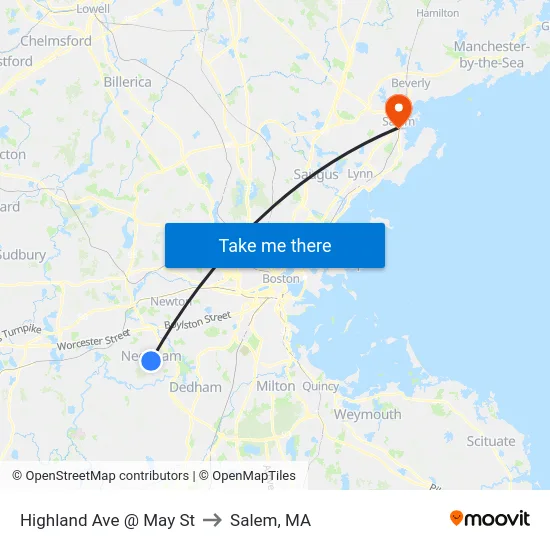 Highland Ave @ May St to Salem, MA map