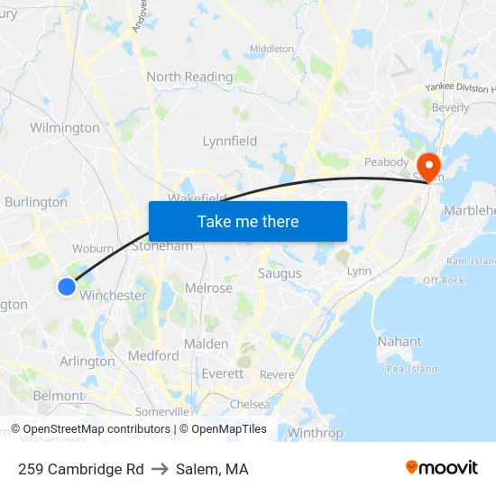 259 Cambridge Rd to Salem, MA map