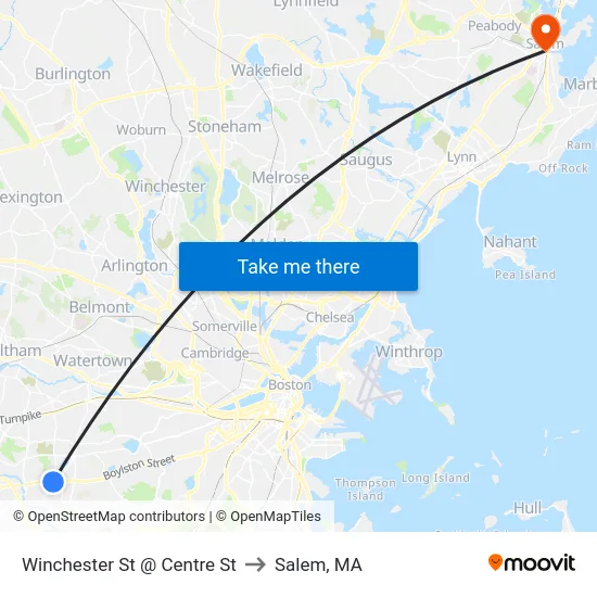 Winchester St @ Centre St to Salem, MA map