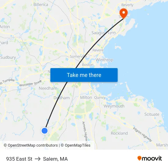935 East St to Salem, MA map