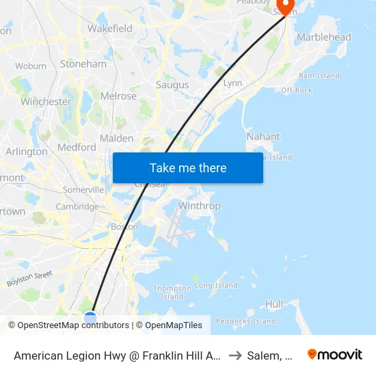 American Legion Hwy @ Franklin Hill Ave to Salem, MA map