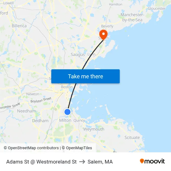 Adams St @ Westmoreland St to Salem, MA map