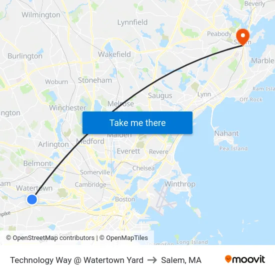Technology Way @ Watertown Yard to Salem, MA map