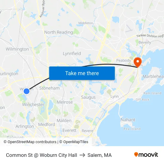 Common St @ Woburn City Hall to Salem, MA map