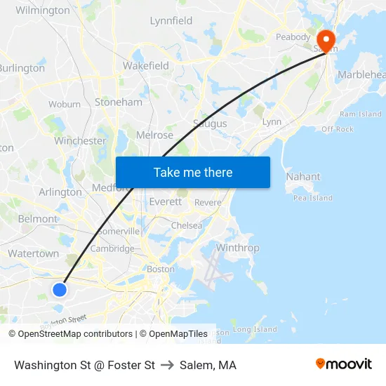 Washington St @ Foster St to Salem, MA map
