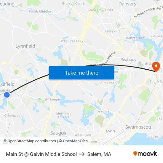 Main St @ Galvin Middle School to Salem, MA map