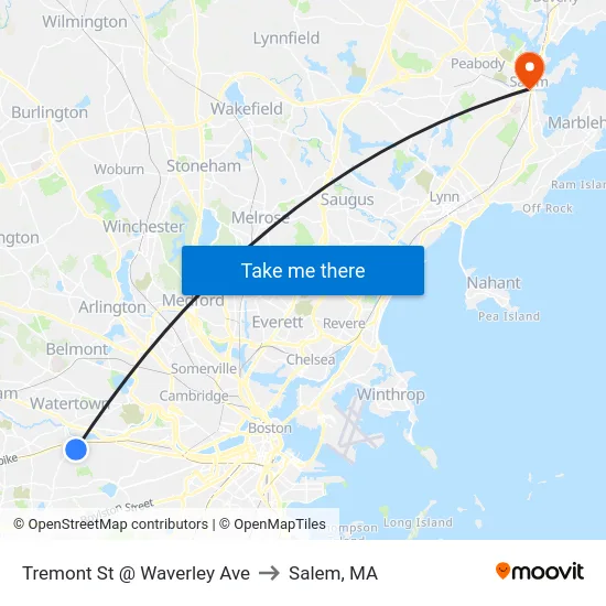Tremont St @ Waverley Ave to Salem, MA map