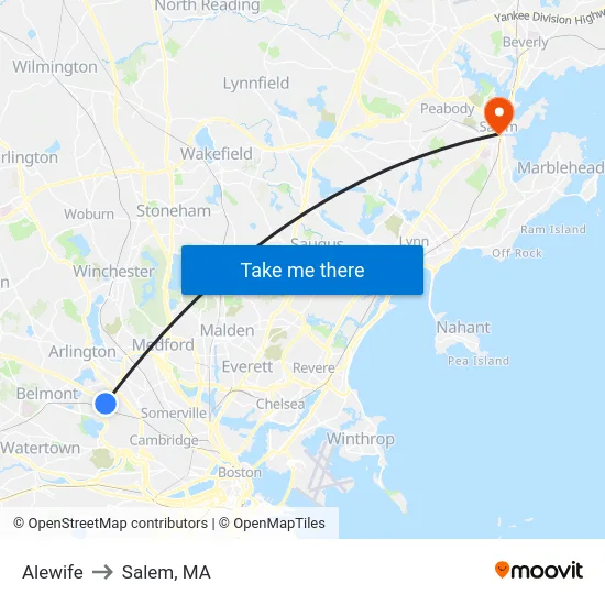 Alewife to Salem, MA map
