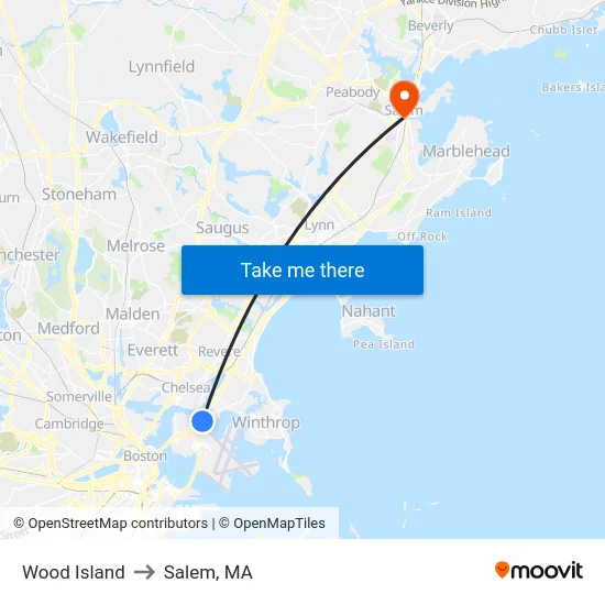 Wood Island to Salem, MA map
