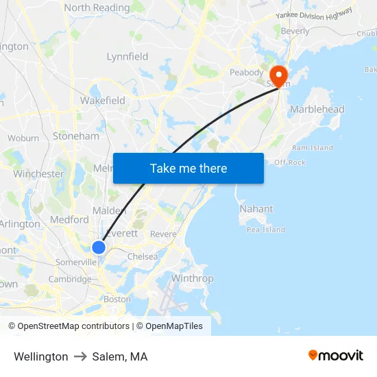 Wellington to Salem, MA map