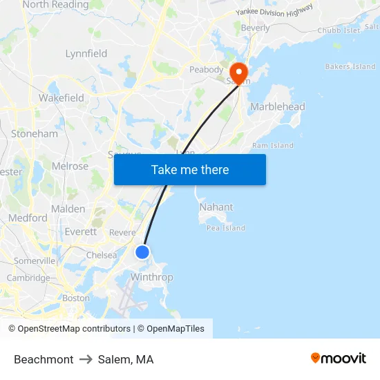 Beachmont to Salem, MA map