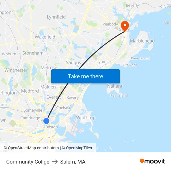 Community Collge to Salem, MA map