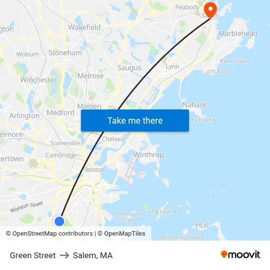 Green Street to Salem, MA map