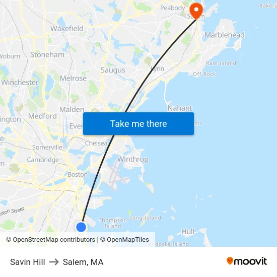Savin Hill to Salem, MA map
