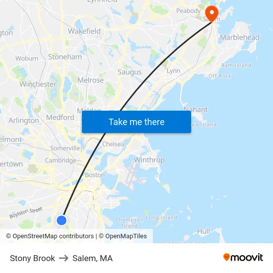 Stony Brook to Salem, MA map