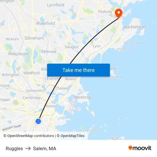 Ruggles to Salem, MA map