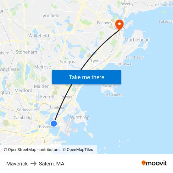 Maverick to Salem, MA map