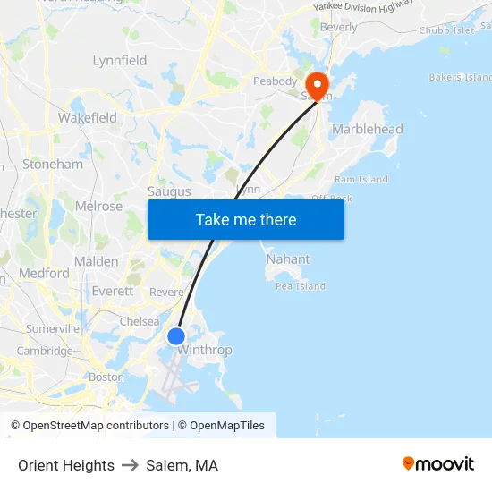 Orient Heights to Salem, MA map
