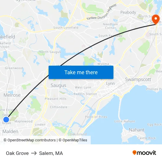 Oak Grove to Salem, MA map