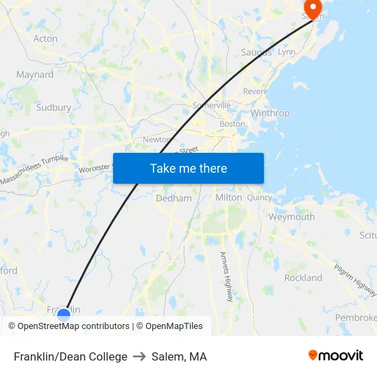 Franklin/Dean College to Salem, MA map