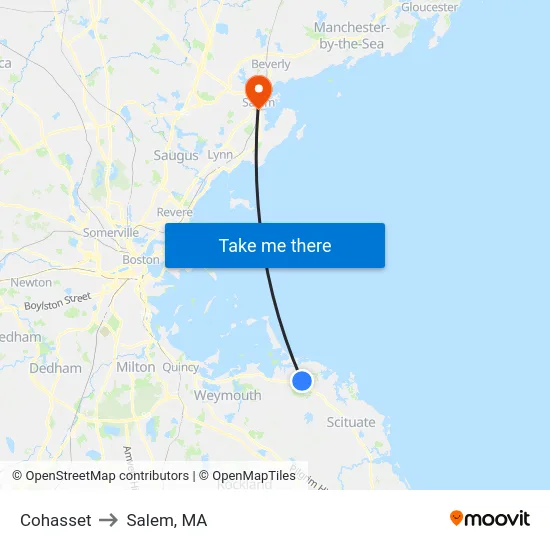 Cohasset to Salem, MA map