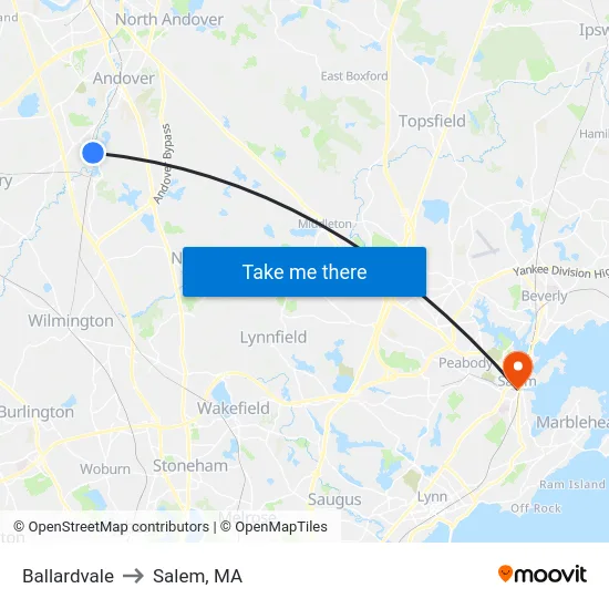 Ballardvale to Salem, MA map