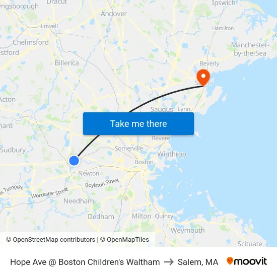 Hope Ave @ Boston Children's Waltham to Salem, MA map