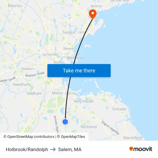 Holbrook/Randolph to Salem, MA map